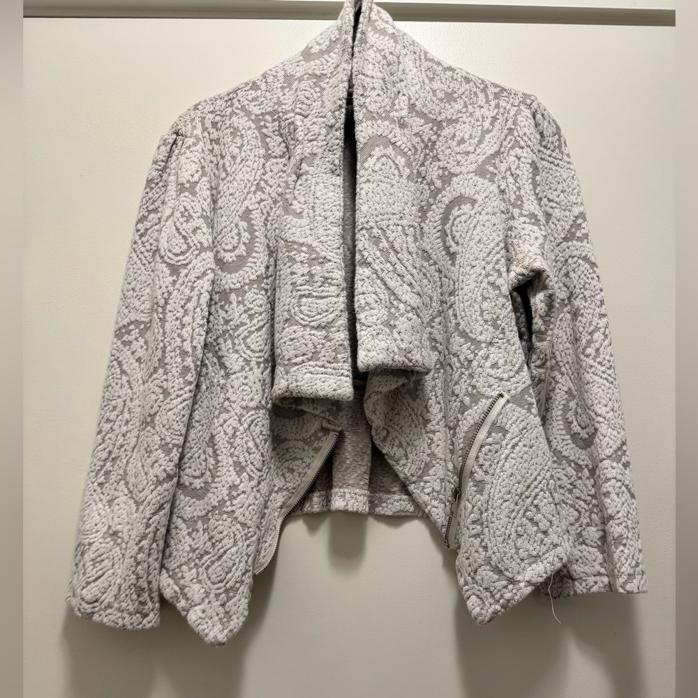 Anthropologie ‘Moth’ Elegant Taupe Patterned Moto Jacket